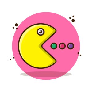 Pac-man eating three dots.