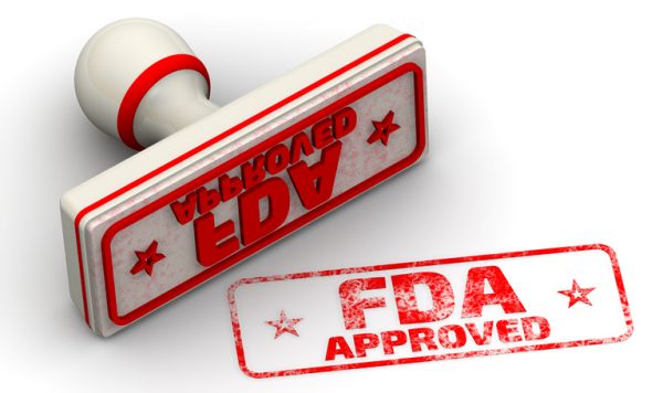 Red seal and imprint "FDA APPROVED" on white surface. FDA - Food and Drug Administration is a federal agency of the United States Department of Health and Human Services.
