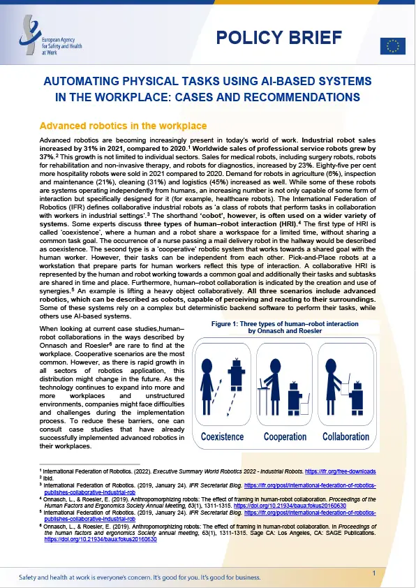 Automating physical tasks using ai-based systems in the workplace: cases and recommendations